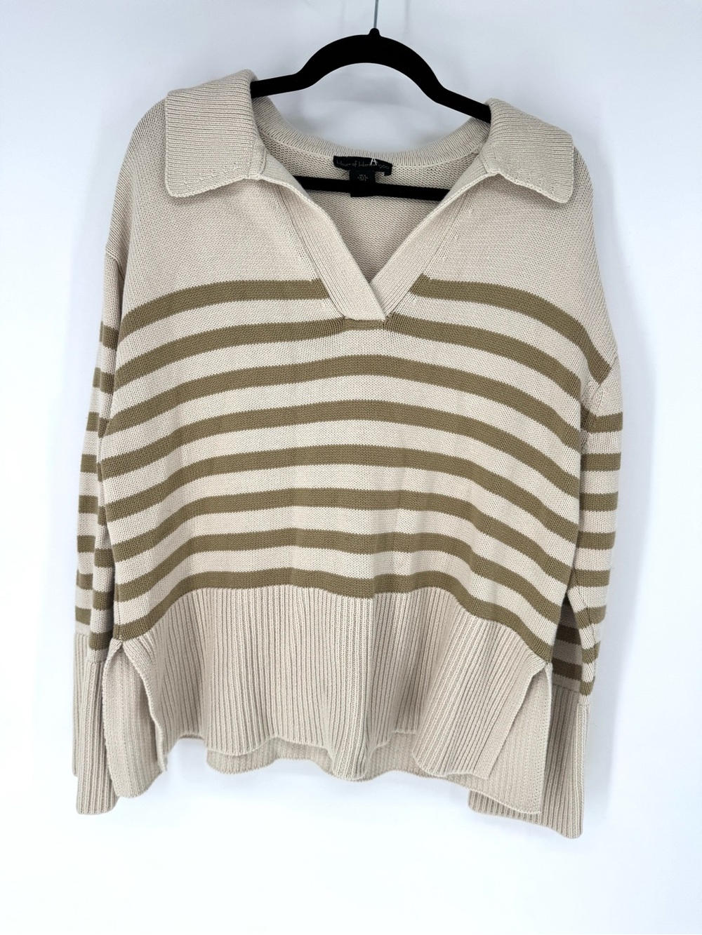 House of Harlow 1960 Beige Sweater with Olive Stripes